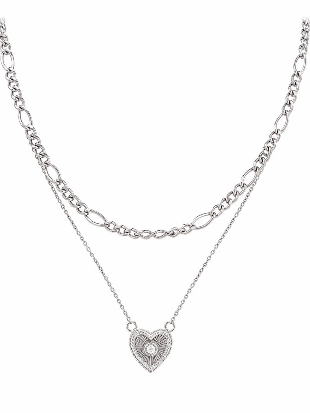 Guess Silver-Tone Layered Heart Pendant Necklace